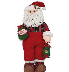 Boneco Papai Noel em Pé com Camisa Xadrez Segurando Lanterna de Feltro 66cm - Coleção Inverness - Ref 1027182 Cromus