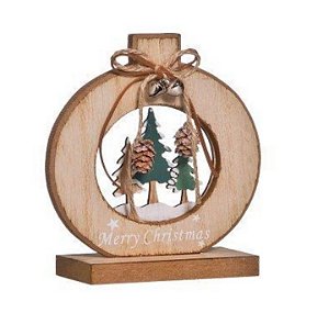 Bola de Natal de Madeira com 3 Pinheiros 15cm Wood Mood com 1 Un - Ref 1594534 Cromus