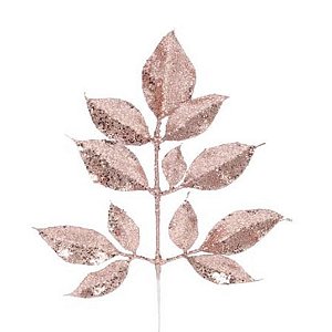 Galho Decorativo de Natal Folhas Ficus Glitter Rosê - Galhos Médios - Ref 1022265 Cromus