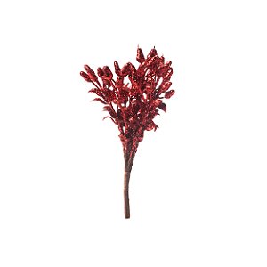 Galho Pick Decorativo com Folhagens de Glitter Vermelho - Galhos Curtos - Ref 1640789 Cromus