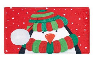 Tapete De Natal Pinguim Vermelho e Branco 45x75cm - Tapetes de Natal - Ref 1020083 Cromus