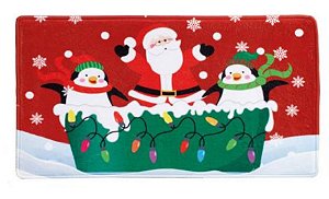 Tapete De Natal Papai Noel e Pinguim Vermelho e Branco 45x75cm - Tapetes de Natal - Ref 1020088 Cromus