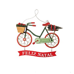 Bicicleta Decorativa de Madeira Feliz Natal 25x35cm - Coleção Quadrinhos - Ref 1471538 Cromus