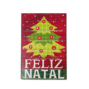 Quadro Decorativo de Madeira Árvore Feliz Natal de Led 2AA 23x15x5cm - Coleção Quadrinhos - Ref 1718707 Cromus