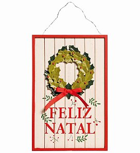 Quadro Decorativo de Natal Feliz Natal com Guirlanda de Metal 39x26cm - Coleção Quadrinhos - Ref 1698202 Cromus