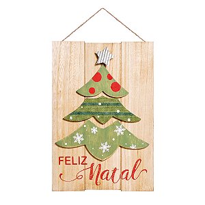 Quadro Decorativo de Madeira Pinheiro Feliz Natal 35x25cm - Coleção Quadrinhos - Ref 1698210 Cromus
