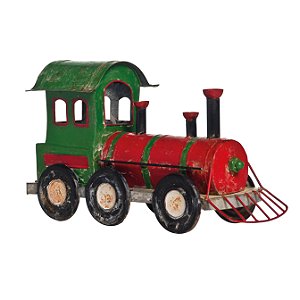 Locomotiva Trem Cachepot de Natal de Metal 20x35x10cm - Coleção Farm House - Ref 1695463 Cromus