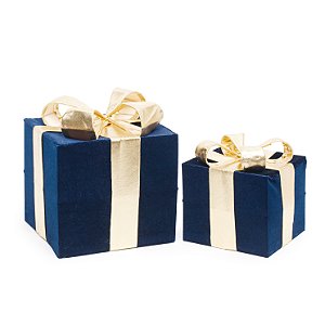 Enfeite Caixas de Presente Veludo Azul com Dourado Jogo com 2 Un - Coleção Velvet - Ref 1209333 Cromus