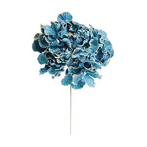 Flor de Natal Hortência Azul com Glitter - Flores Cabo Curto - Ref 1200224 Cromus