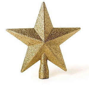Ponteira Estrela Com Glitter Dourada 20cm - Ponteiras de Árvores - Ref 1240258 Cromus