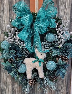 Guirlanda Decorada de Natal Azul Tiffany com Rena - Guirlandas Natalinas -  CCS Decoracoes - CCS Decorações