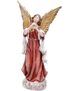 Anjo Decorativo de Resina Tocando Trombeta - Coleção Anjos - Ref 1017838 Cromus