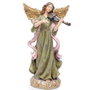 Anjo Decorativo de Resina Tocando Violino - Coleção Anjos - Ref 1017839 Cromus