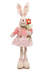 Coelha de Tecido em Pé com Vestido Floral Laranja 45cm - Coleção Papaya - Ref 1826824 Cromus
