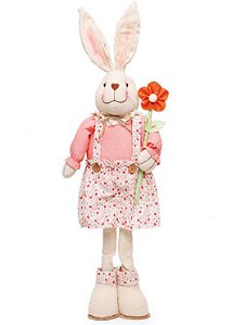 Coelha de Tecido em Pé com Vestido Floral Laranja 60cm - Coleção Papaya - Ref 1826823 Cromus