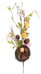 Galho Decorativo com Flores, Ninho e Ovos de Páscoa 62cm - Coleção Fondant - Ref 1620229 Cromus