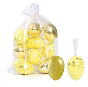 Ovos Para Pendurar Tipo Galinha Amarelo e Dourado em Saco de Voal Jogo com 9 Unidades - Coleção Picolé - Ref 1821311 Páscoa Cromus