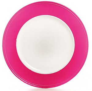 Sousplat de Melamina Branco com Borda Pink Liso 33cm - Mesa Posta - Ref 1823650 Cromus