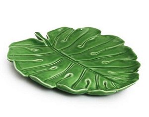 Prato Bandeja Folha Costela de Adão Verde de Cerâmica - Coleção Tropical - Ref 1821939 Cromus