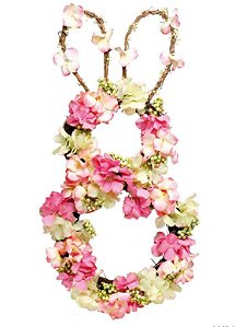 Guirlanda de Páscoa Coelho Decorativo de Cipó com Flores Hortênsias 60x30x5cm - Coleção Fondant - Ref 1825033 Cromus