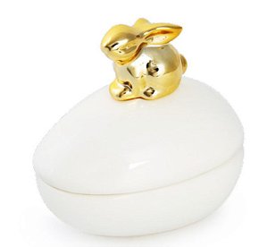 Pote de Cerâmica Ovo Branco Com Coelho Dourado na Tampa 11x11x8cm - Páscoa Dourada - Ref 1820148 Cromus