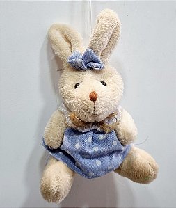Mini Coelha de Pelúcia Vestido Poá Azul com Laço 13x10x5xm - Ref 1522118A Cromus