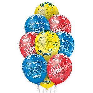 Balão de Latex Decorado Festa Sonic 12 Polegadas com 10 Unidades - Ref 117326.0 Regina