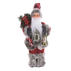 Papai Noel em Pé com Roupa Vermelha e Preta Segurando Lanterna 40cm - Coleção Noeis - Ref 1113446 Cromus