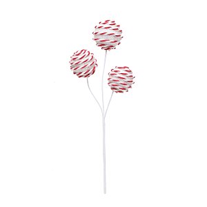 Galho de Natal 3 Bolas Vermelho e Branco 25x8x4cm - Trend Candy - Ref 1203742 Cromus