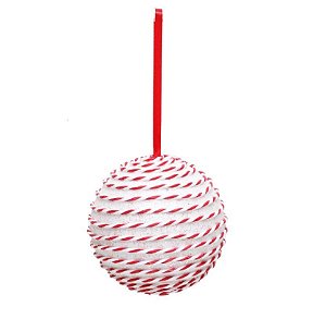 Bola de Natal Branca com Glitter e Cordão Vermelho e Branco 10cm - Trend Candy - Ref 1203737 Cromus