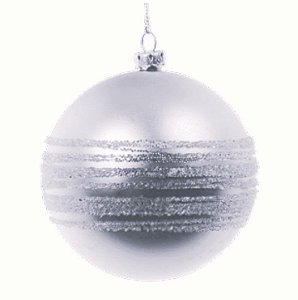 Bolas de Natal Prata com Listras Glitter 10cm Jogo com 4Un - Ref 1112941 Cromus
