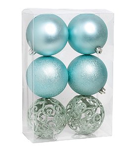 Bolas de Natal Verde Tiffany Mate, Craquelada e Vazada 10cm Jogo com 6un - Ref 1205575 Cromus