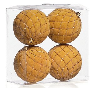 Bolas de Natal Losangos Amarelo Mostarda e Dourado 10cm Jogo com 4Un - Ref 1690604 Cromus
