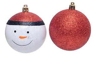 Bolas de Natal Vermelha e Branco Boneco de Neve 6cm com 6Un - Ref 1019225 Cromus