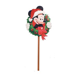 Pick Placa de Jardim Mickey na Guirlanda de MDF 40x15x1cm - Natal Disney - Ref 1595084 Cromus