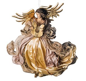 Anjo de Tecido com Harpa Na Mão 40x40x10cm - Sagrada Familia - Ref 1590515 Cromus