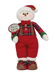 Boneco de Natal Menina em Pé Segurando Coração 43cm - Vermelho Bege - Ref  72729001 D&A - CCS Decorações