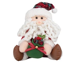Papai Noel Sentado com Roupa Xadrez Vermelho e Verde 25x21x20cm - Coleção Invervess - Ref 1027188 Cromus