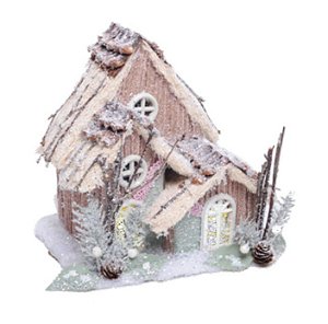 Casa de Natal Chalé Nevado Rosê com Led 20x17x18cm - Coleção Casinhas - Ref 1024125 Cromus