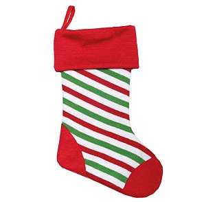 Bota de Natal Listrada Vermelho, Branco e Verde 52cm - Botas e Meias de Natal - Ref 1019808 Cromus