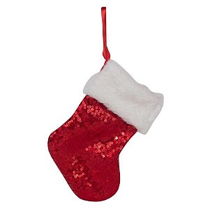 Mini Bota de Natal Vermelha de Paetê 16cm - Botas e Meias de Natal - Ref 1019516 Cromus