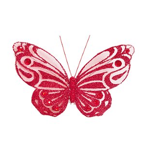 Clip Borboleta Decorativa de Organza Vermelho com 6Un - Borboletas - Ref 1612502 Cromus