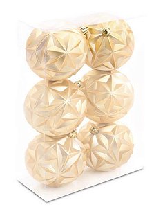 Bolas de Natal Fosca com Estrela Dourado 8cm Jogo com 6 Unidades - Ref 1107863 Cromus