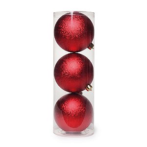 Bolas de Natal Vermelha 8cm Jogo com 3 Unidades - Ref 1714181 Cromus