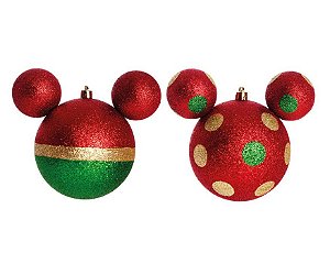 Bolas de Natal Cabeça Mickey Poa e Lisa 10cm Jogo com 2 Unidades - Natal Disney - Ref 1350795 Cromus