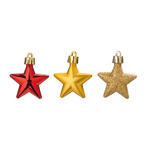 Estrelas Para Pendurar Vermelho e Dourado 5cm Jogo com 20 Unidades - Ref 1690324 Cromus