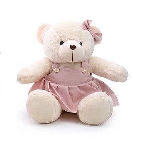 Urso de Pelúcia Bege com Vestido Rosa Claro 32x28x25cm 1 Unidade - Ref 1114590F Cromus
