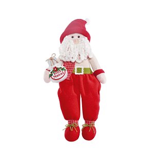 Papai Noel Sentado Segurando Presente com Roupa Vermelha e Verde 60x35x15cm - Coleção Cinnamon - Ref 1690132 Cromus