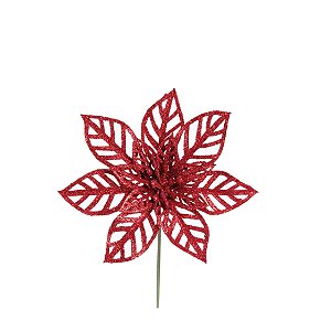 Flor de Natal Poinsetia Glitter Vermelho - Flores Cabo Curto - Ref 1922952 Cromus