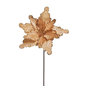 Flor de Natal Poisentia de Veludo Nude Dourado - Flores Cabo Curto - Ref 1592172 Cromus